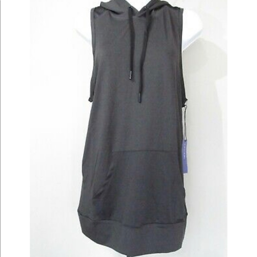 New! Tahari SPORT Small Pullover STRETCH Sleeveless Hooded Athletic Shirt Black